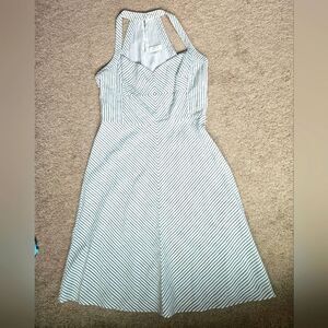Ann Taylor Loft Petites Halter Dress Fit and Flare White Gray Striped Size 6P